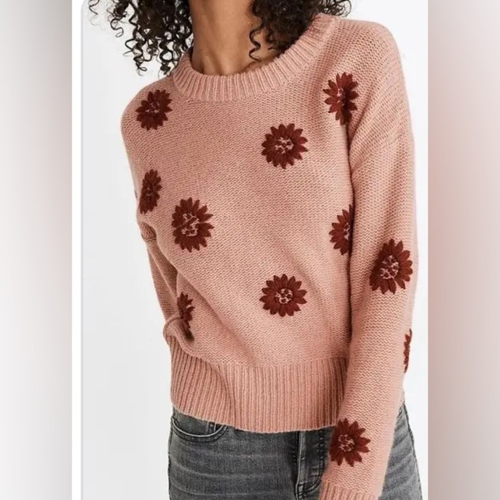 Floral Knit Sweater - Pink and Red